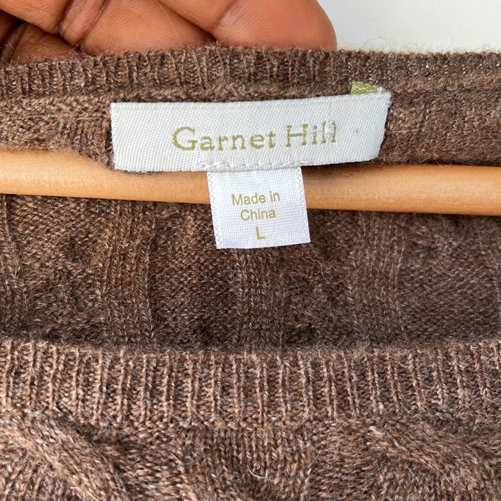 Garnet Hill 100% Cashmere Cable Knit Brown Sweater Size L - Picture 8 of 12